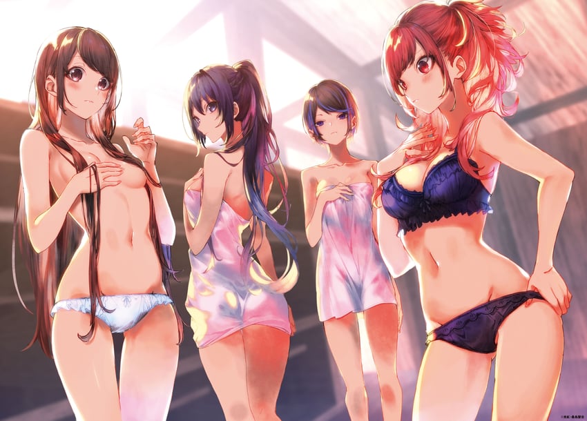 kazama kaede, houjou kaori, kanzaki rin, and hyoudou yukine (isekai de cheat nouryoku o te ni shita ore wa genjitsu sekai o mo musou suru) drawn by kuwashima_rein