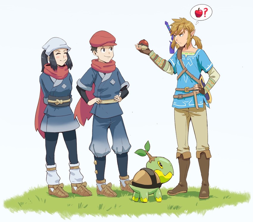 link, akari, rei, and turtwig (pokemon and 3 more) drawn by francisco_mon