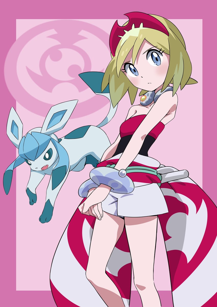 glaceon and irida (pokemon and 1 more) drawn by yusuke_oshida