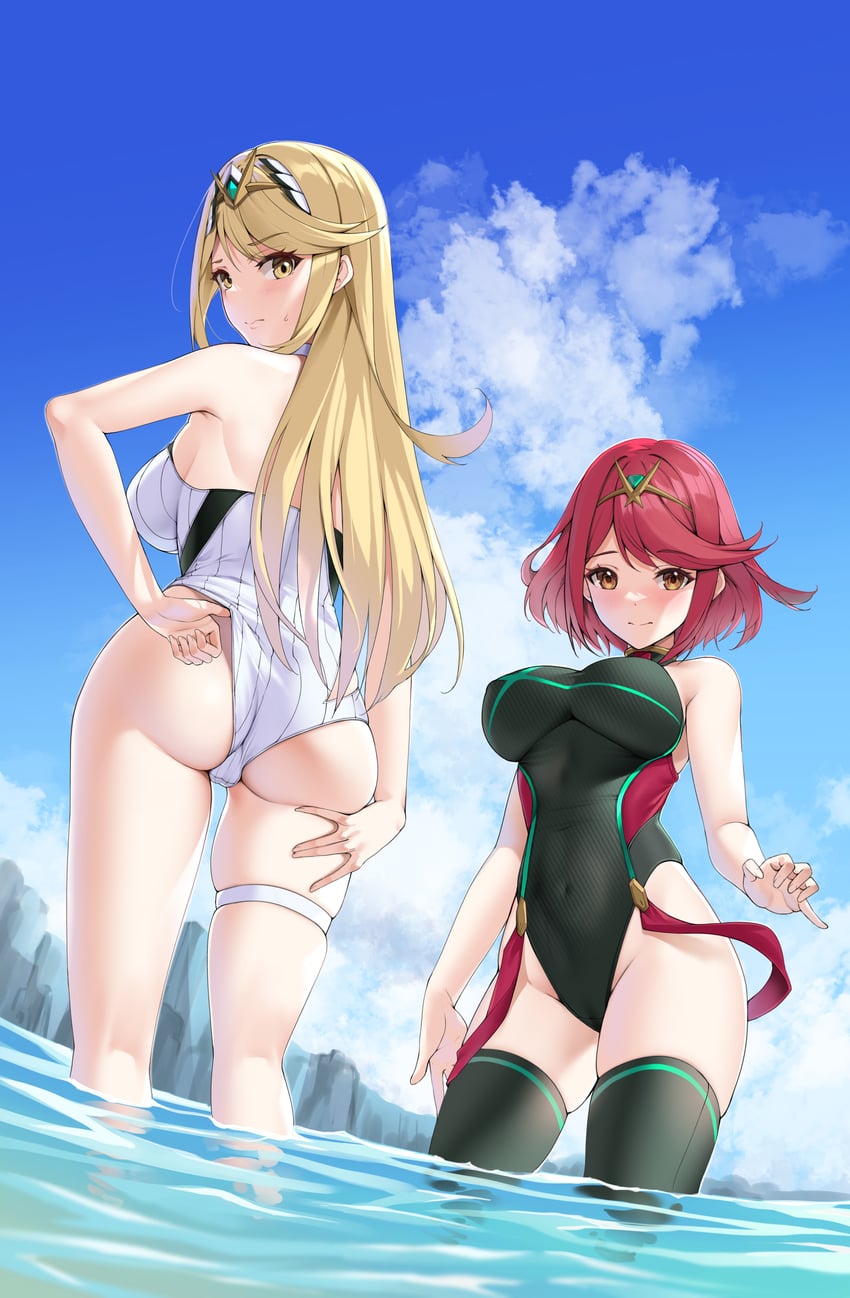 pyra and mythra (xenoblade chronicles and 1 more) drawn by matrix16