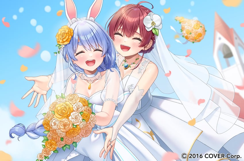 houshou marine and usada pekora (hololive and 1 more) drawn by tomozu