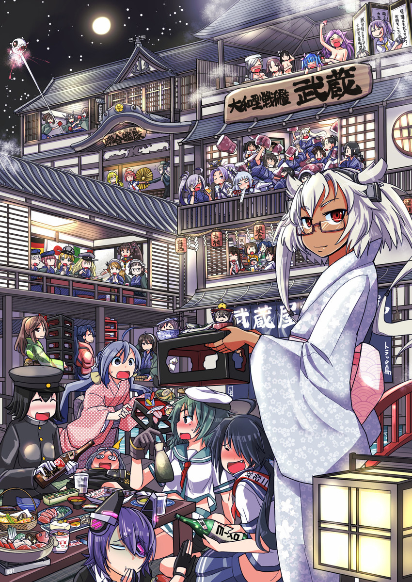 kaga, akagi, yuudachi, fubuki, tenryuu, and 43 more (kantai collection) drawn by sakazaki_freddy