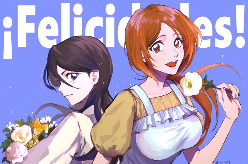 kuchiki rukia and inoue orihime (bleach) drawn by jou_(jo_jjo)
