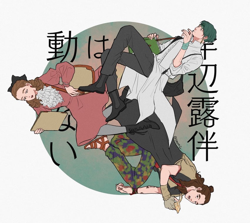 kishibe rohan, izumi kyouka, and shishi juugo (jojo no kimyou na bouken and 1 more) drawn by hai_sakana