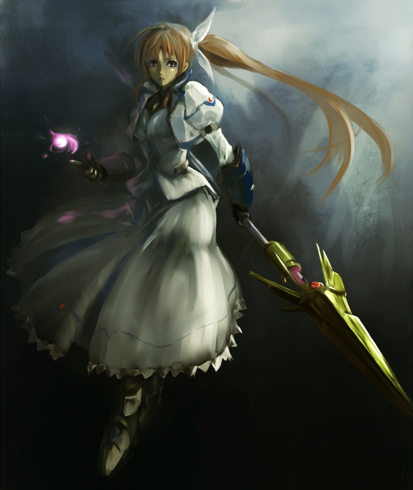 takamachi nanoha and raising heart (lyrical nanoha and 2 more) drawn by wagashi_(okashina)
