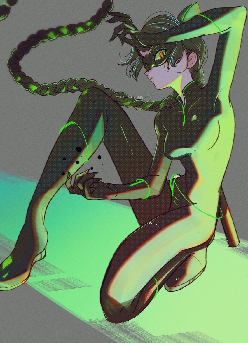 marinette dupain-cheng and lady noir (miraculous ladybug) drawn by seio_(nao_miragggcc45)