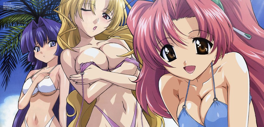miyama yuuna, kamishiro rin, and kazetsubaki kuriko (megami magazine and 1 more) drawn by fujii_masahiro