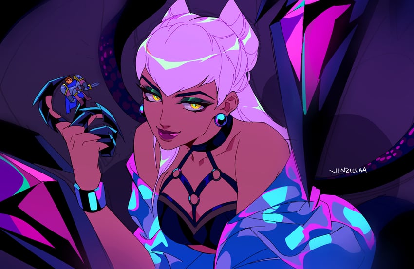 evelynn, k/da all out evelynn, and garen (league of legends) drawn by jinzillaa