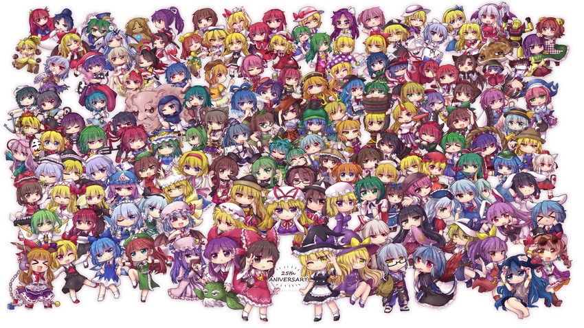 hakurei reimu, kirisame marisa, remilia scarlet, flandre scarlet, izayoi sakuya, and 142 more (touhou) drawn by unime_seaflower
