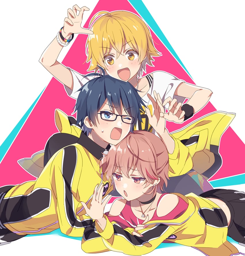 hinata mahiru, asahi sora, and yano reiji (dankira!!!) drawn by riku_(melty_drop)