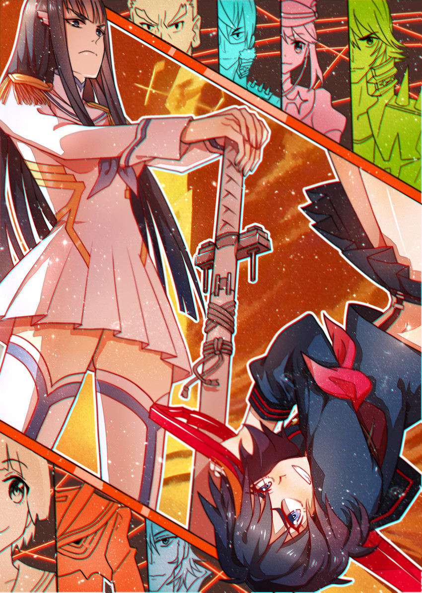 matoi ryuuko, senketsu, kiryuuin satsuki, mankanshoku mako, junketsu, and 5 more (kill la kill) drawn by majiang