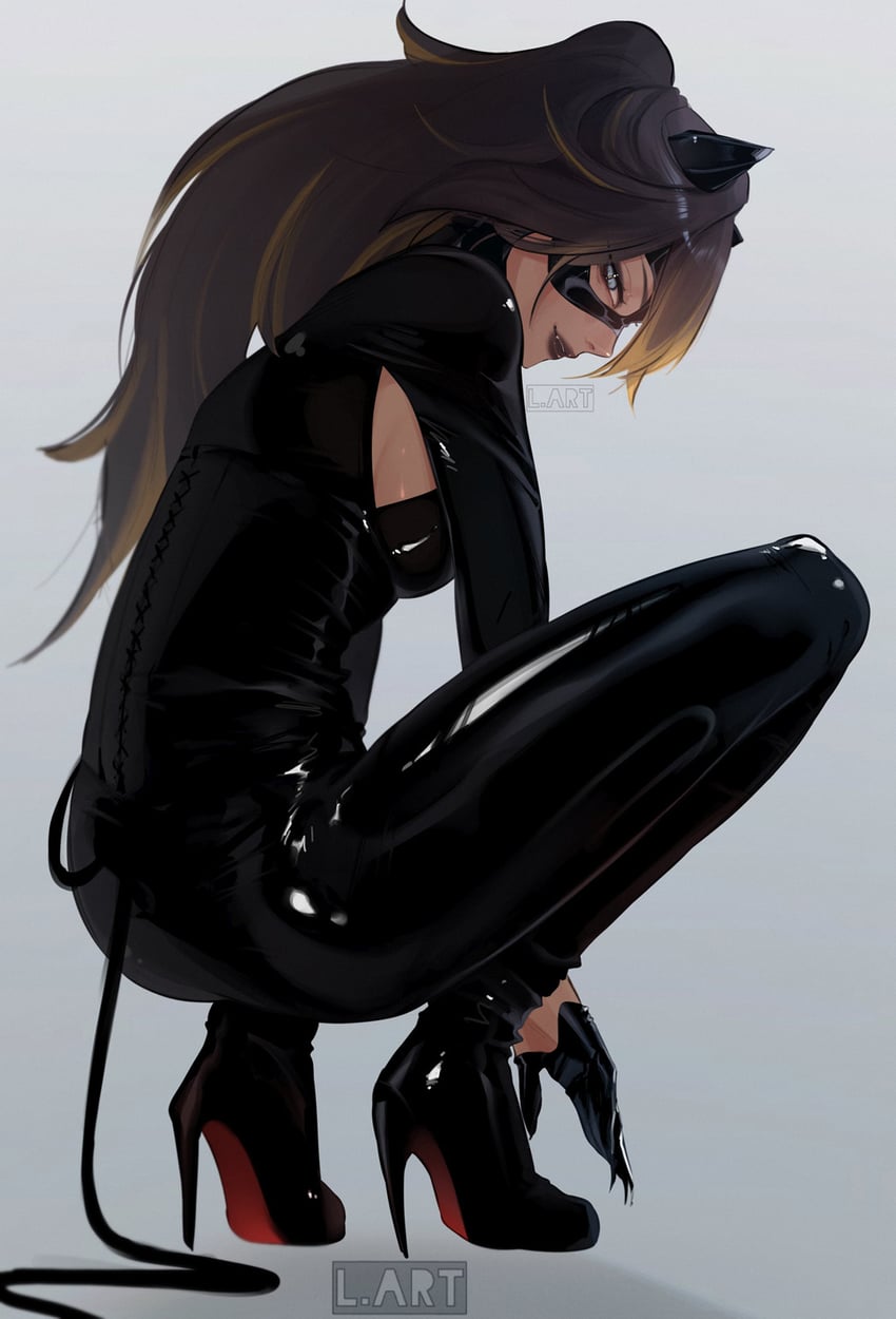 dehya and catwoman (genshin impact and 2 more) drawn by lart_art1