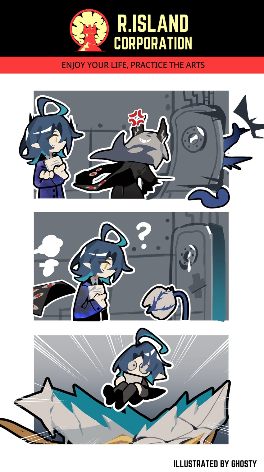 irene, lumen, seaborn, and meat lantern (arknights and 2 more) drawn by ghost_(tama)