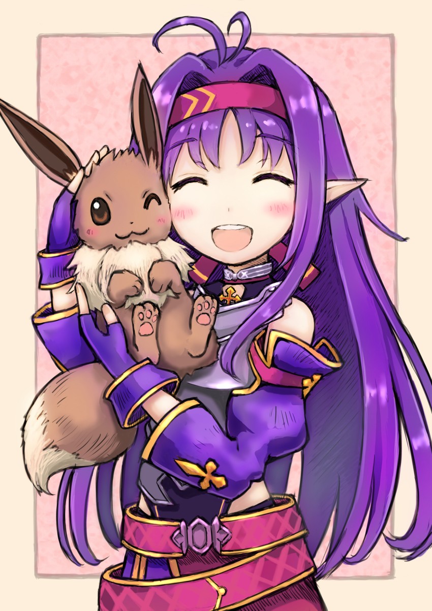 eevee, yuuki, and yuuki aoi (pokemon and 1 more) drawn by taka_mimizuku