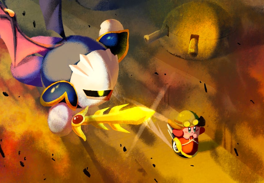 kirby, meta knight, and wheelie (kirby and 1 more) drawn by aruco_co