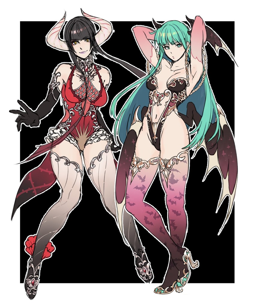 morrigan aensland and eliza (darkstalkers and 2 more) drawn by hanny_(uirusu_chan)