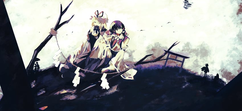 hakurei reimu, yakumo yukari, and shameimaru aya (touhou) drawn by liangming_toho