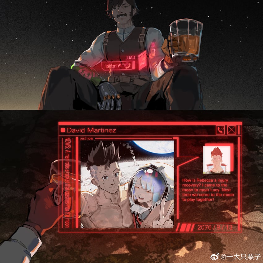 lucy, david martinez, and falco (cyberpunk and 1 more) drawn by huozhazha