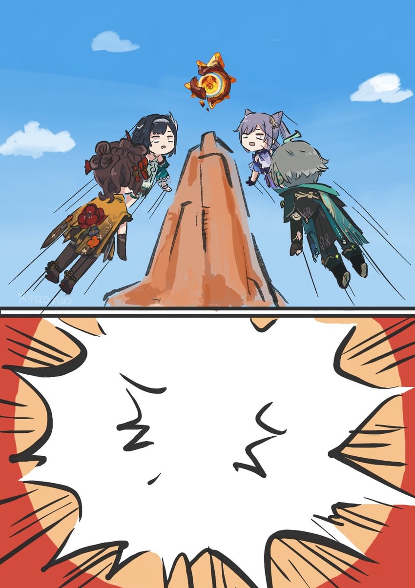 keqing, alhaitham, chiori, and lan yan (genshin impact) drawn by xinzoruo
