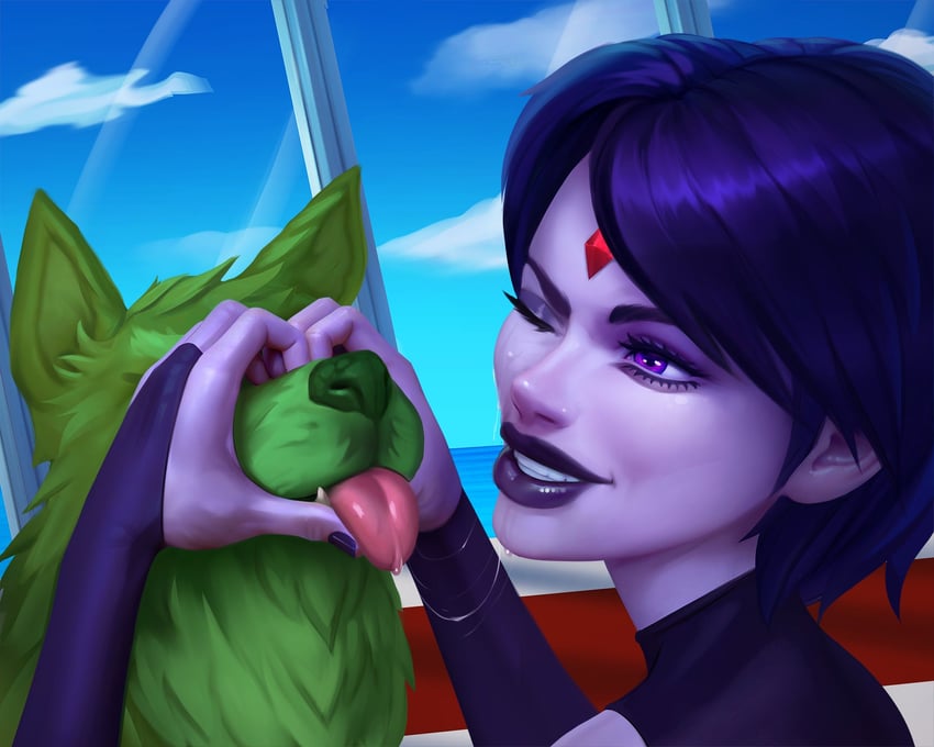 raven and beast boy (dc comics and 1 more) drawn by evulchibi