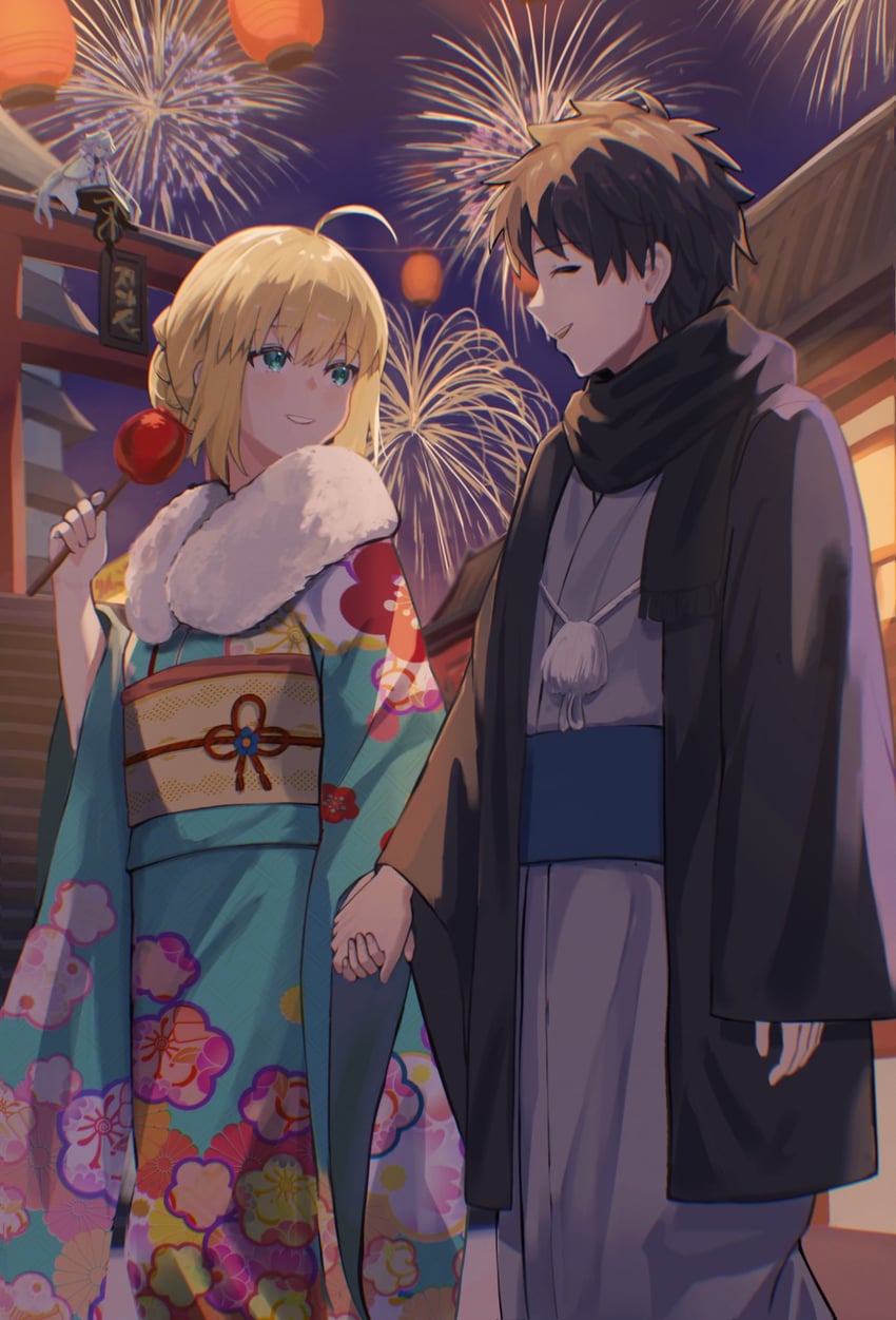 artoria pendragon and fujimaru ritsuka (fate and 1 more) drawn by bomberca309