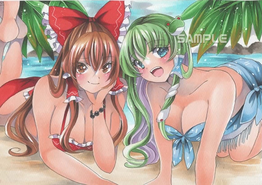 hakurei reimu and kochiya sanae (touhou) drawn by maccha_xxxxxx