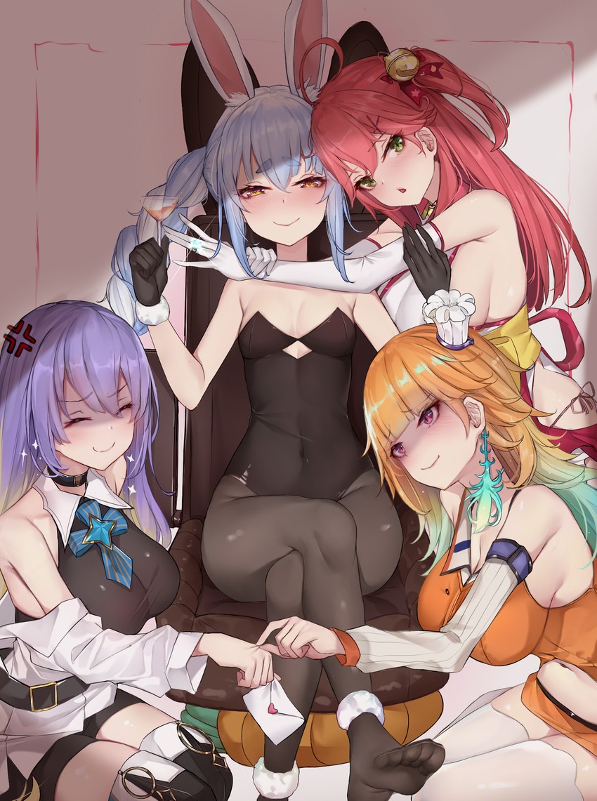 usada pekora, sakura miko, takanashi kiara, and moona hoshinova (hololive and 2 more) drawn by sherryqq