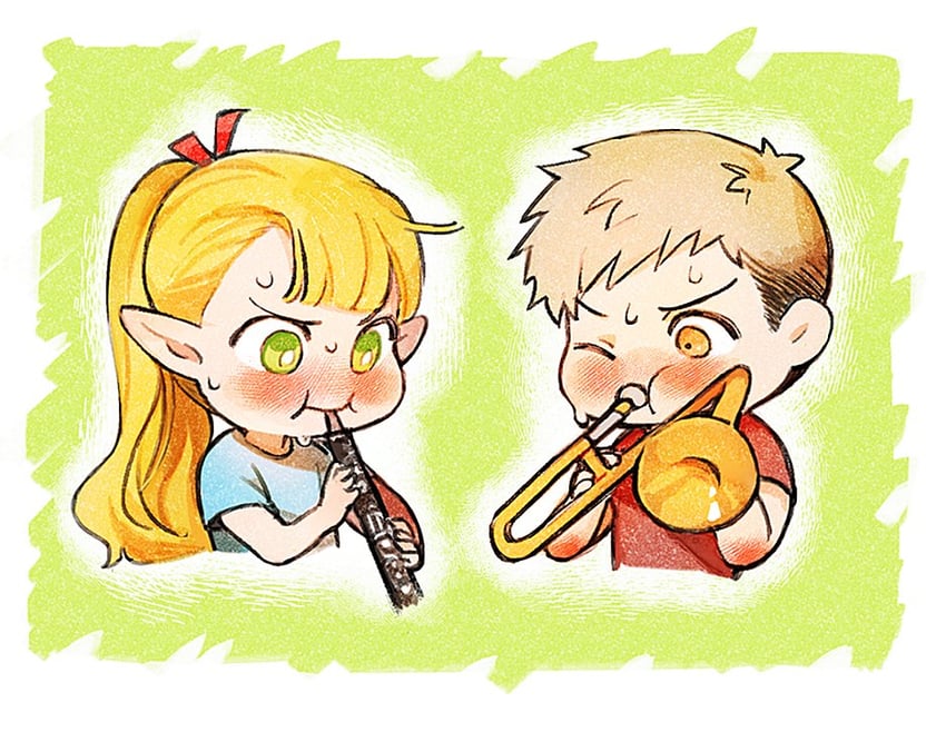marcille donato and laios touden (dungeon meshi) drawn by gerende15