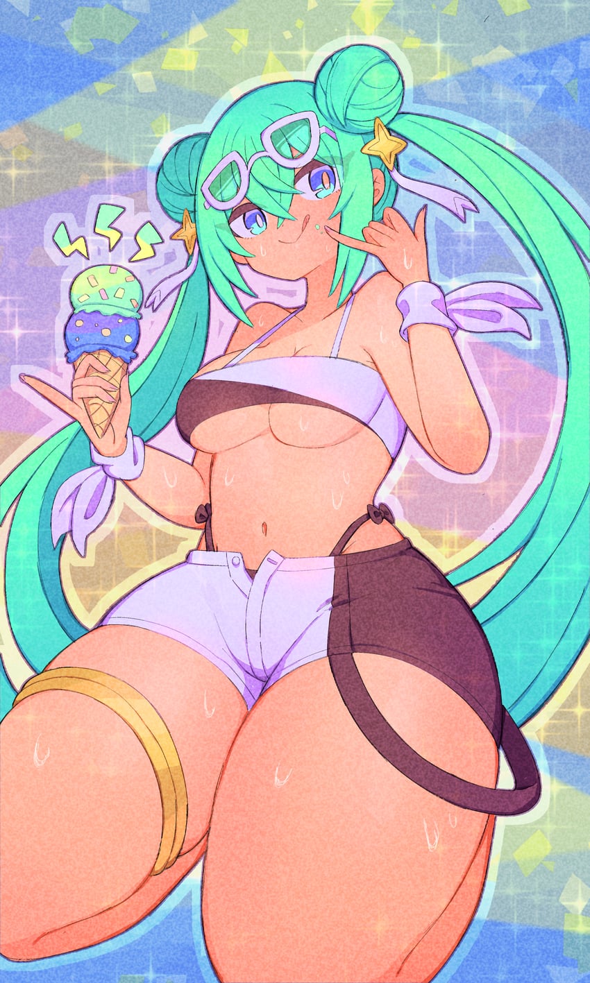 hatsune miku and racing miku (vocaloid and 1 more) drawn by nishitin