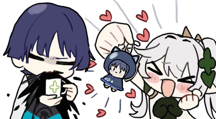 scaramouche, nahida, and wanderer (genshin impact) drawn by akaika_(aka)