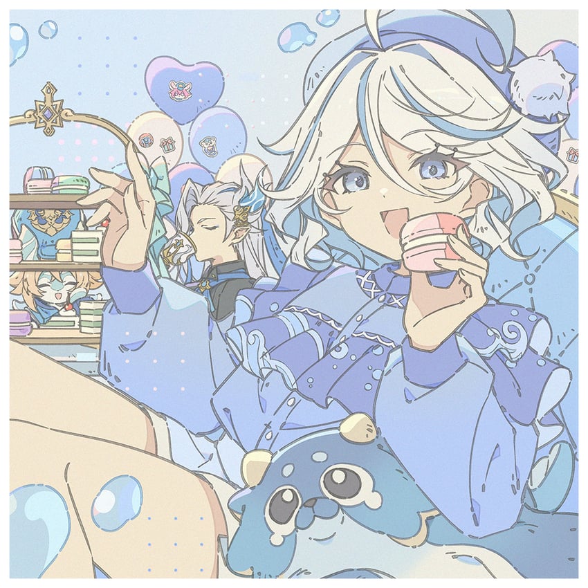 furina, neuvillette, blubberbeast, and sedene (genshin impact) drawn by munya_(pic)