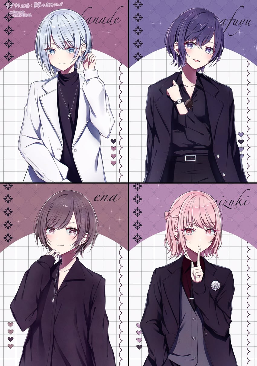 asahina mafuyu, shinonome ena, akiyama mizuki, and yoisaki kanade (project sekai) drawn by do_while02