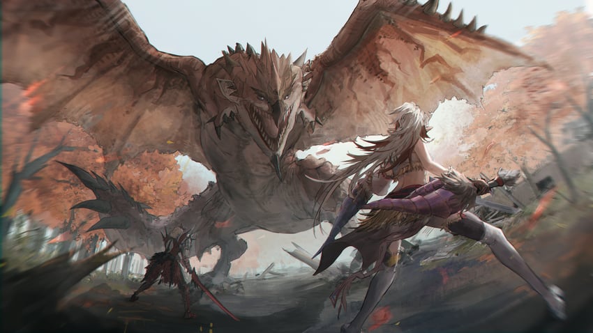 yato, rathalos, kirin r yato, noir corne, and rathalos s noir corne (arknights and 1 more) drawn by nueegochi