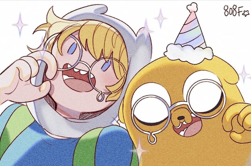 finn the human and jake the dog (adventure time) drawn by suae