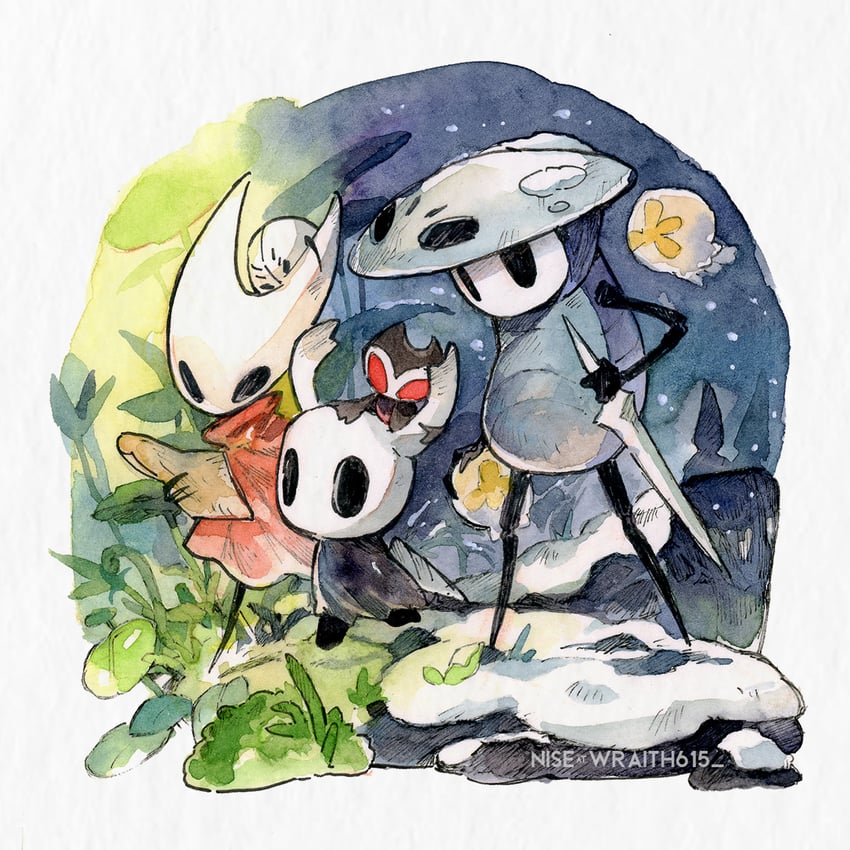 knight, hornet, quirrel, and grimmchild (hollow knight) drawn by wraith615