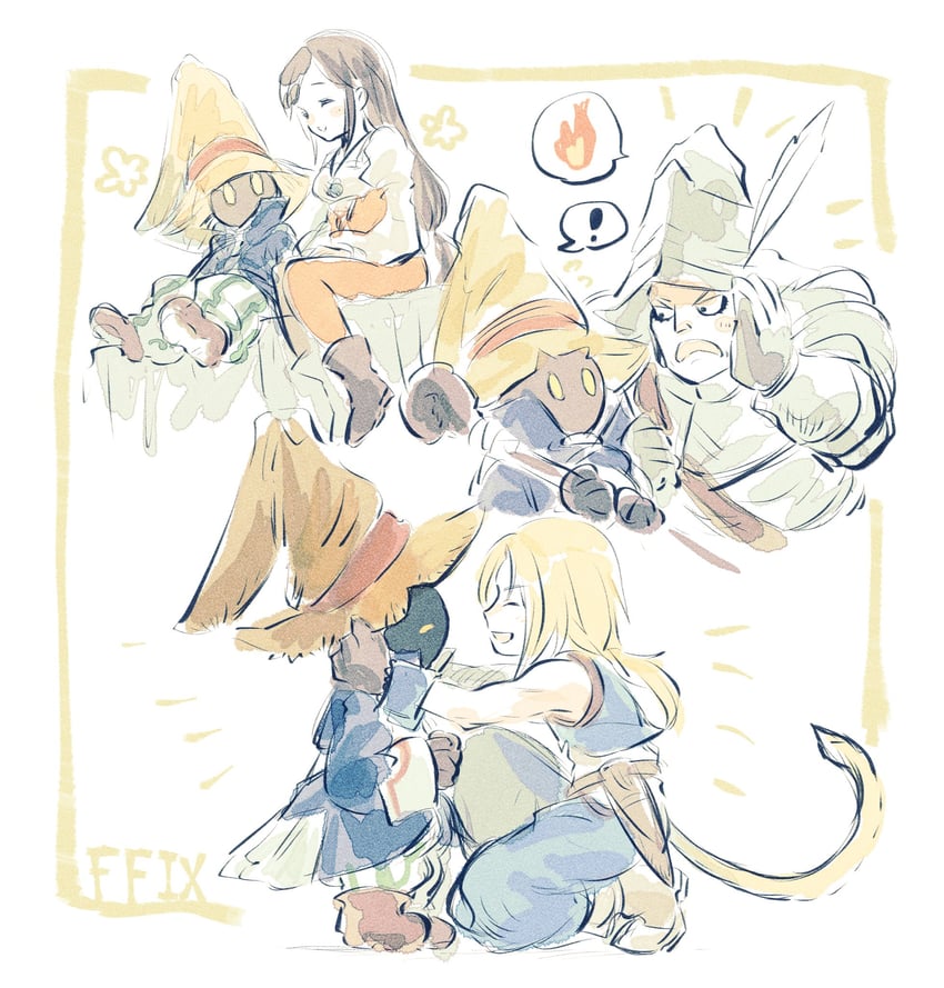 zidane tribal, garnet til alexandros xvii, black mage, vivi ornitier, and adelbert steiner (final fantasy and 1 more) drawn by asumi_chikyuu