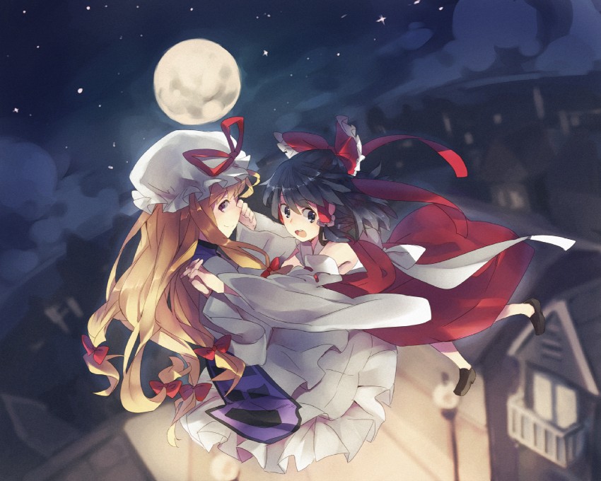 hakurei reimu and yakumo yukari (touhou) drawn by weee_(raemz)