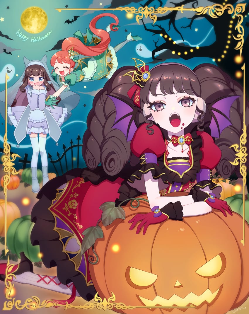 kurosu aroma, shiratama mikan, and gaaruru (pretty series and 1 more) drawn by momokan_(mmkn100)