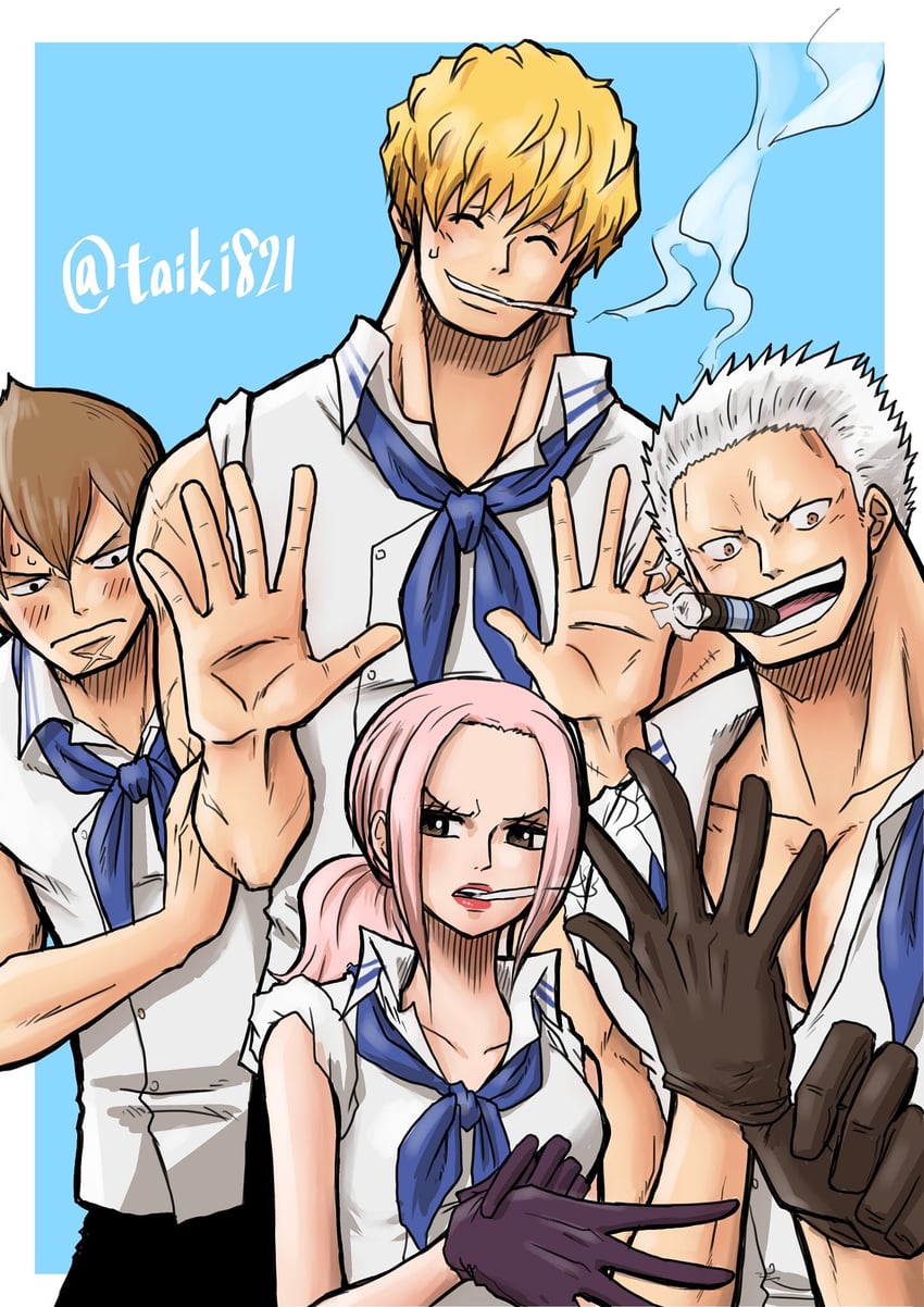 donquixote rocinante, smoker, x drake, and hina (one piece) drawn by taiki821
