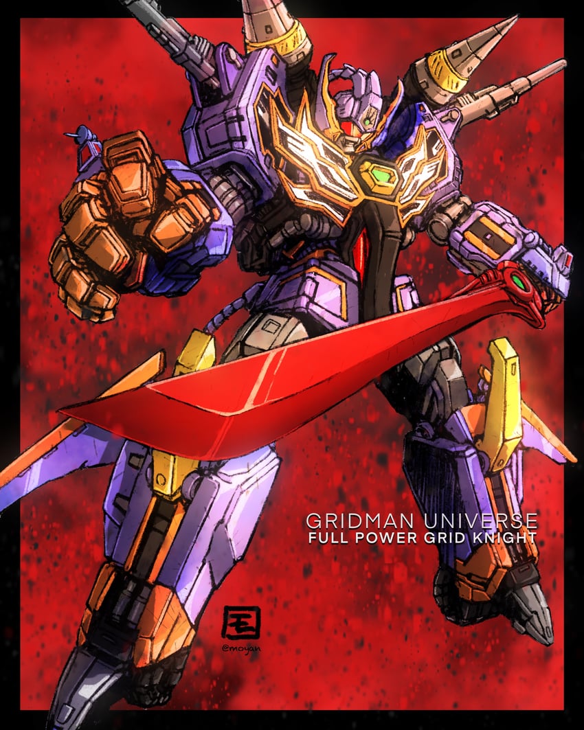 gridknight and full powered gridknight (gridman universe and 2 more) drawn by moyan