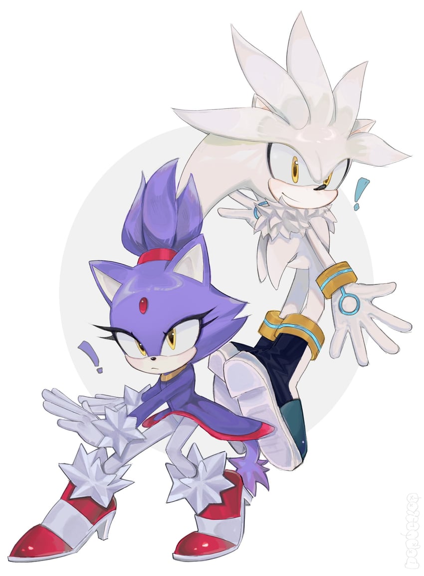 blaze the cat and silver the hedgehog (sonic) drawn by poppuckoa
