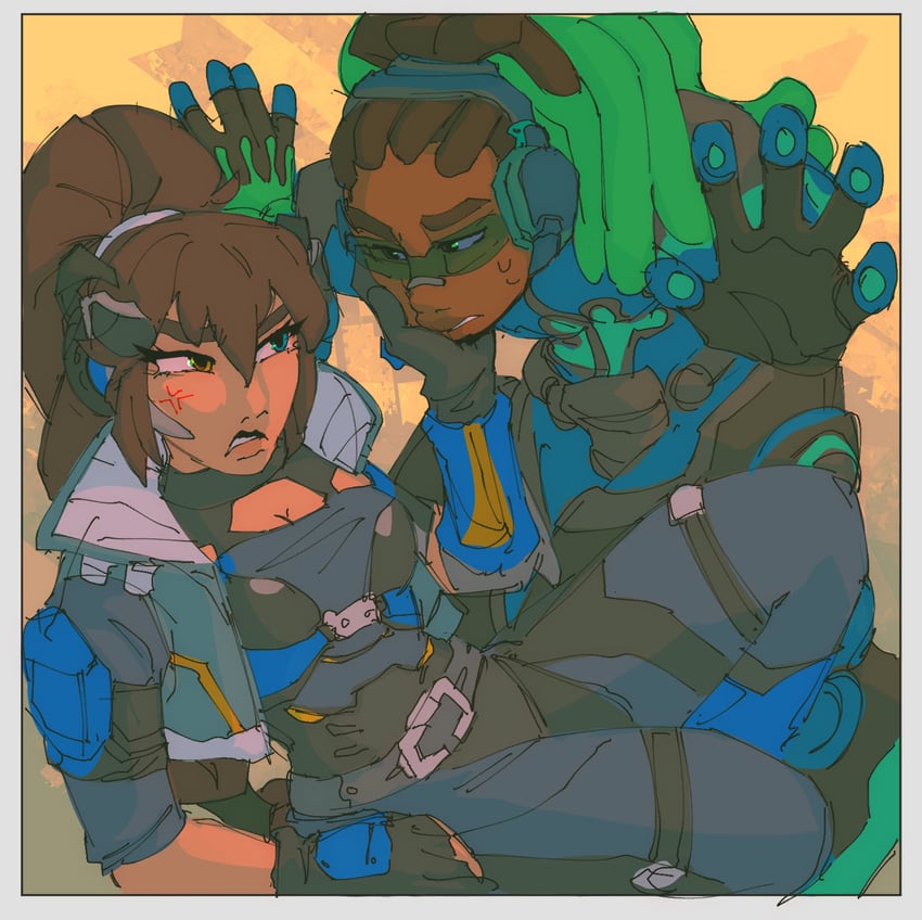 widowmaker, lucio, and captain lacroix (overwatch and 1 more) drawn by petitquartz