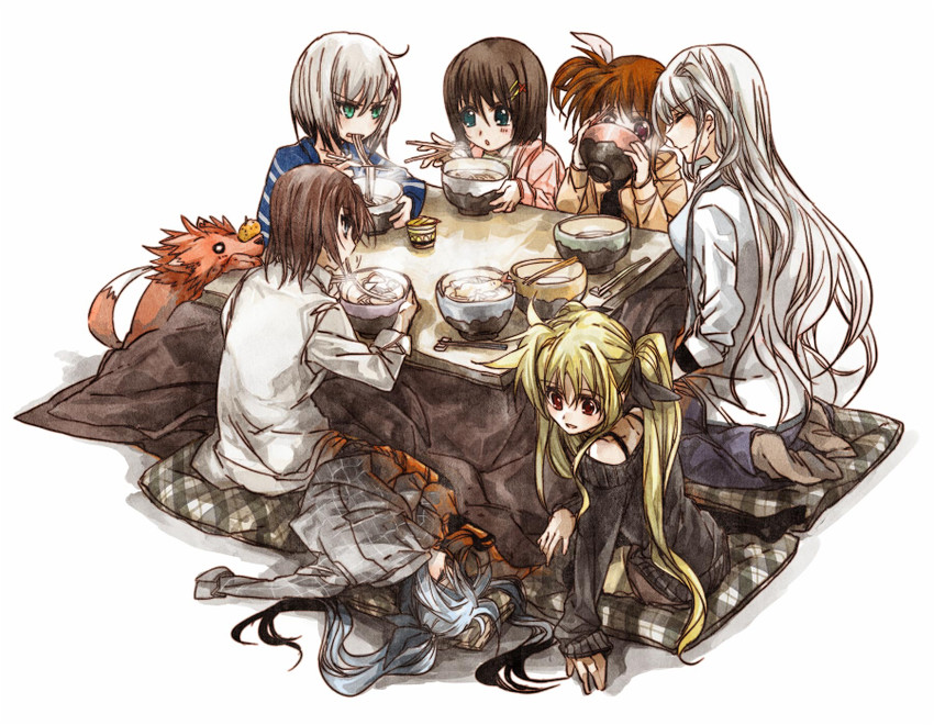 fate testarossa, takamachi nanoha, yagami hayate, reinforce, stern the destructor, and 3 more (lyrical nanoha and 3 more) drawn by hattori_masahiko