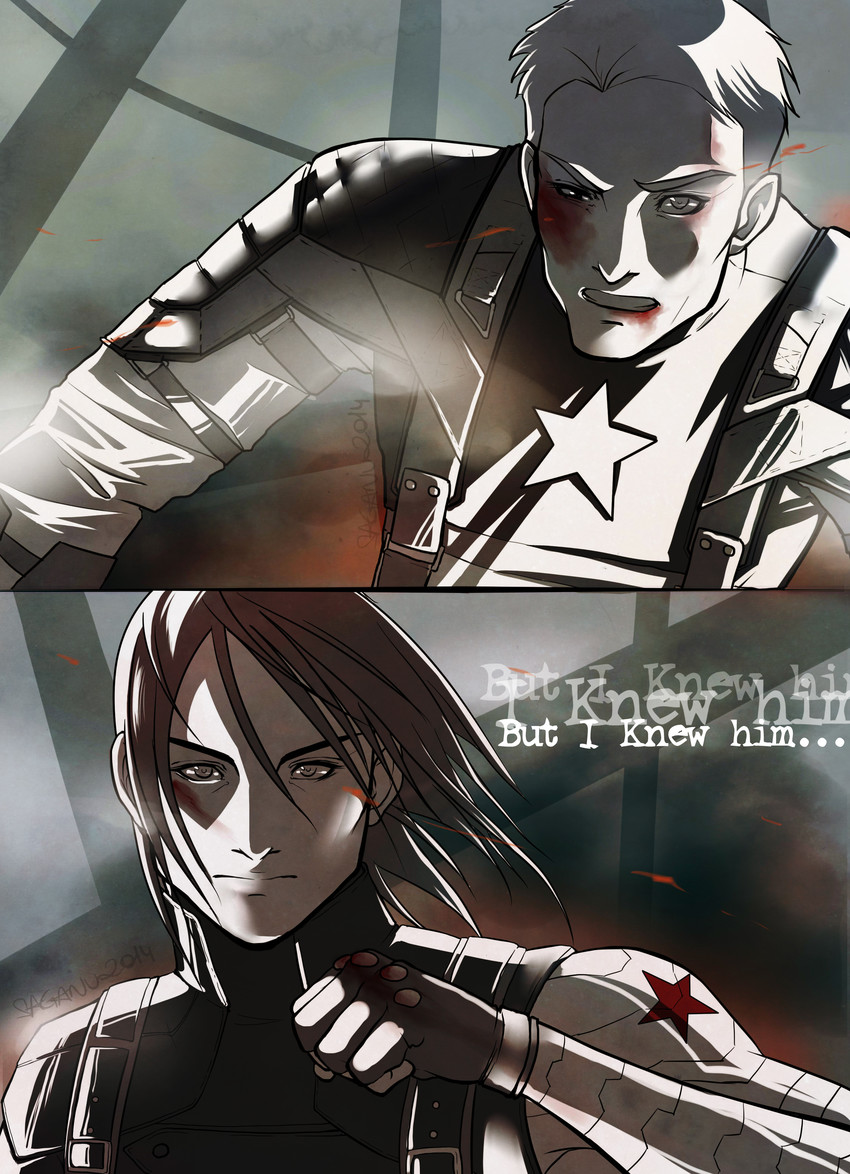 steve rogers, captain america, bucky barnes, and winter soldier (marvel and 3 more) drawn by saganu