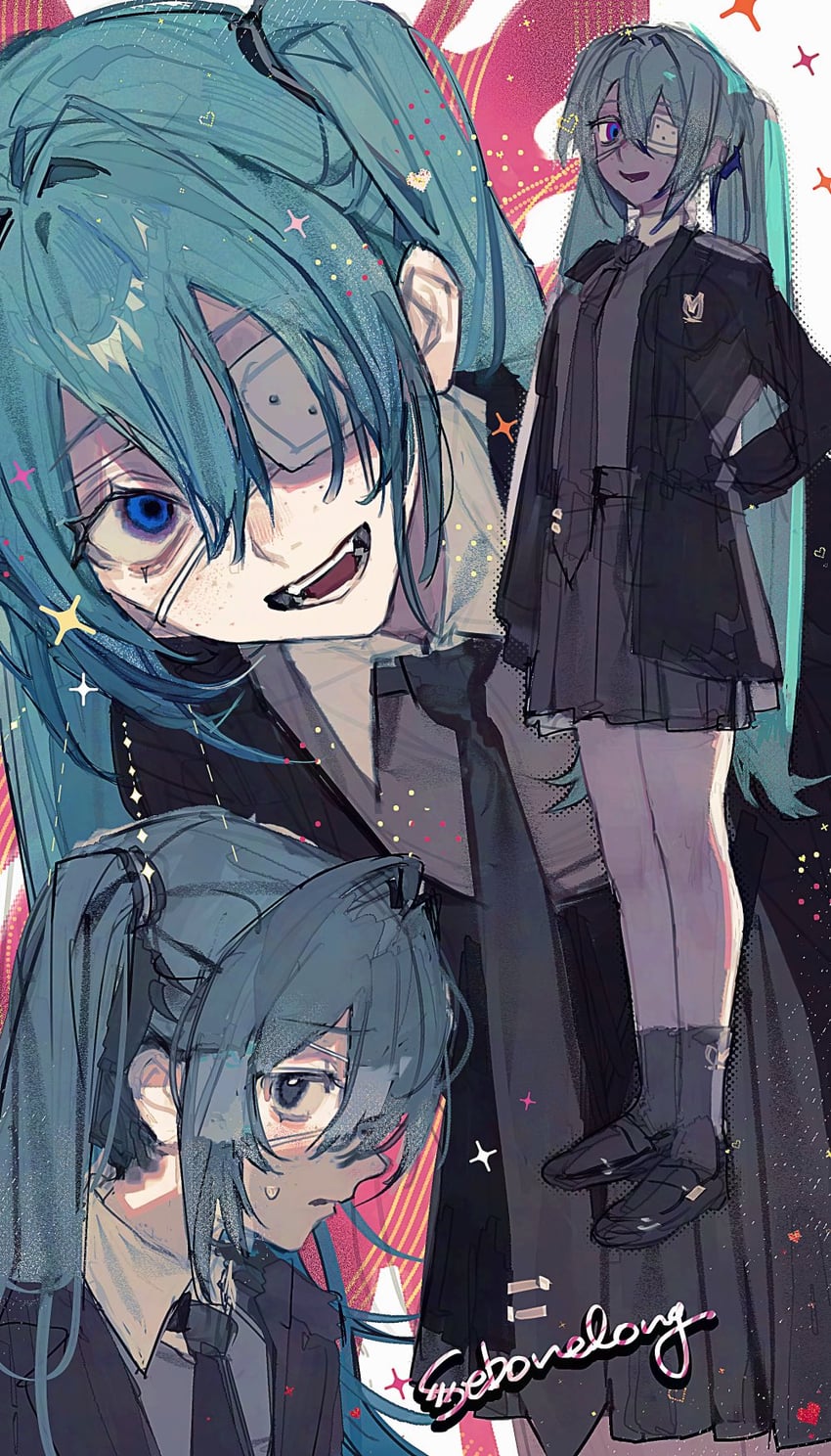hatsune miku (vocaloid and 1 more) drawn by sebone_long
