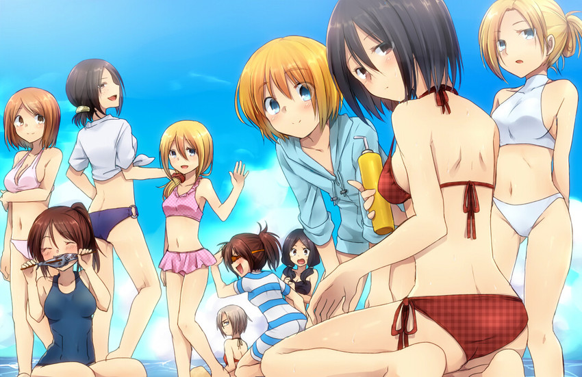 mikasa ackerman, krista lenz, ymir, armin arlert, annie leonhart, and 5 more (shingeki no kyojin) drawn by marimo_danshaku