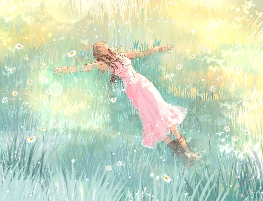 aerith gainsborough (final fantasy and 3 more) drawn by papermint_tea