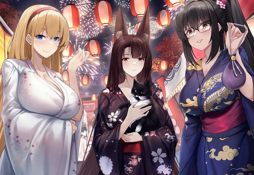commander, akagi, north carolina, female commander, and yukimura ryuuko (azur lane) drawn by irkawaza