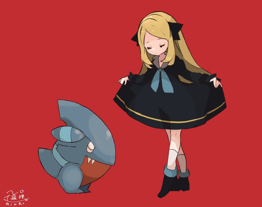 cynthia and gible (pokemon and 1 more) drawn by donguri_big