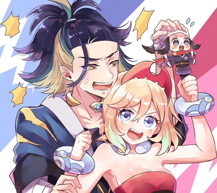 akari, irida, and adaman (pokemon and 1 more) drawn by tere_(391923)